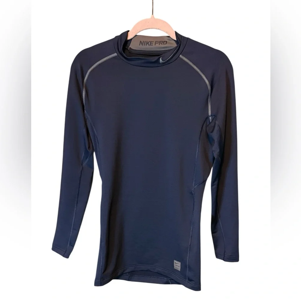 Nike Pro Combat Hyperwarm Dri-FIT Compression Shirt Navy Blue Size Large